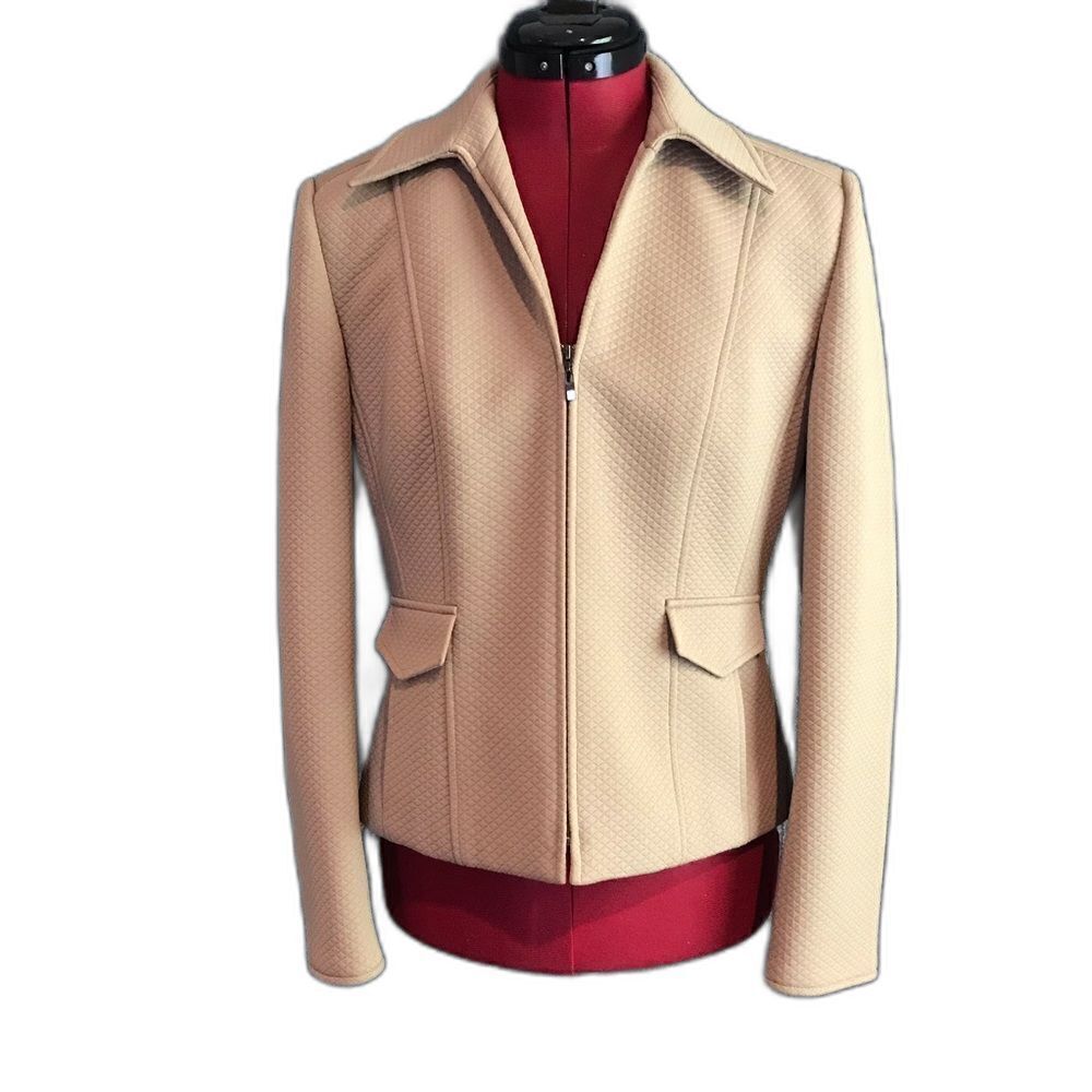 Talbots Textured Tan Blazer Women's Size 4 Long Sleeve Front Zipper Closure